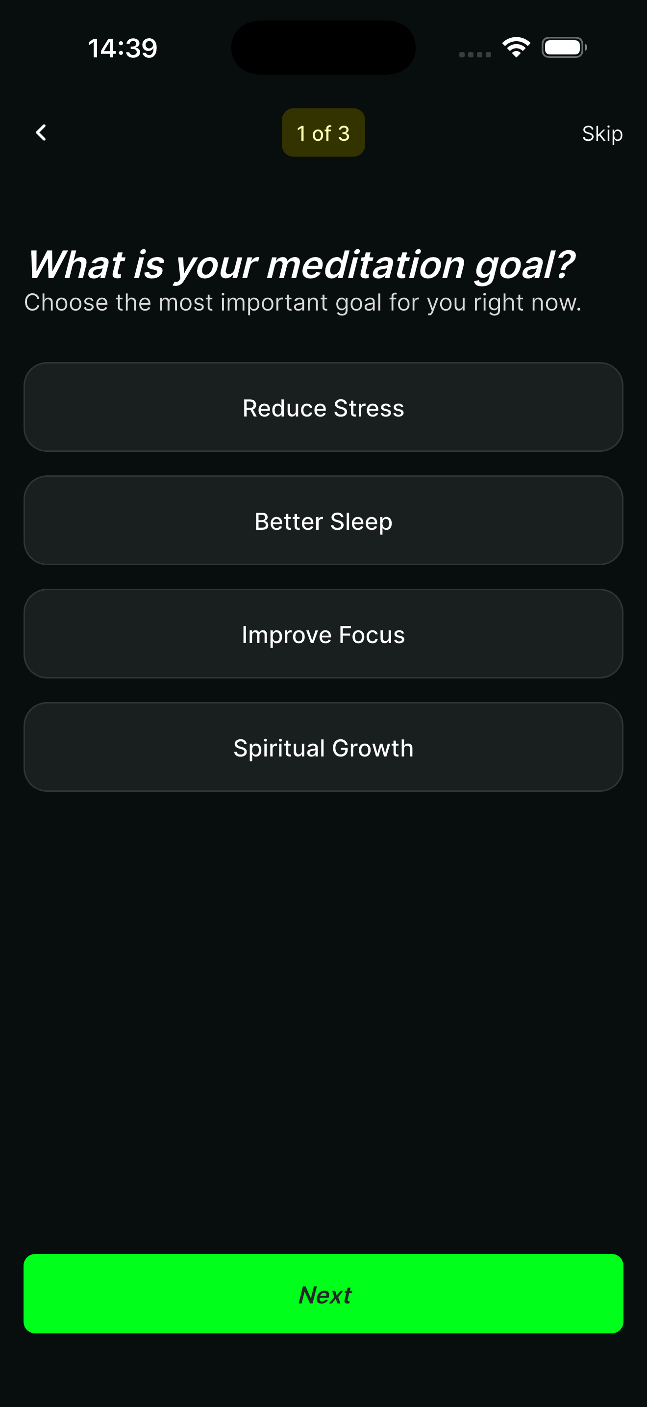 MEDITATION QUESTIONNAIRE screenshot