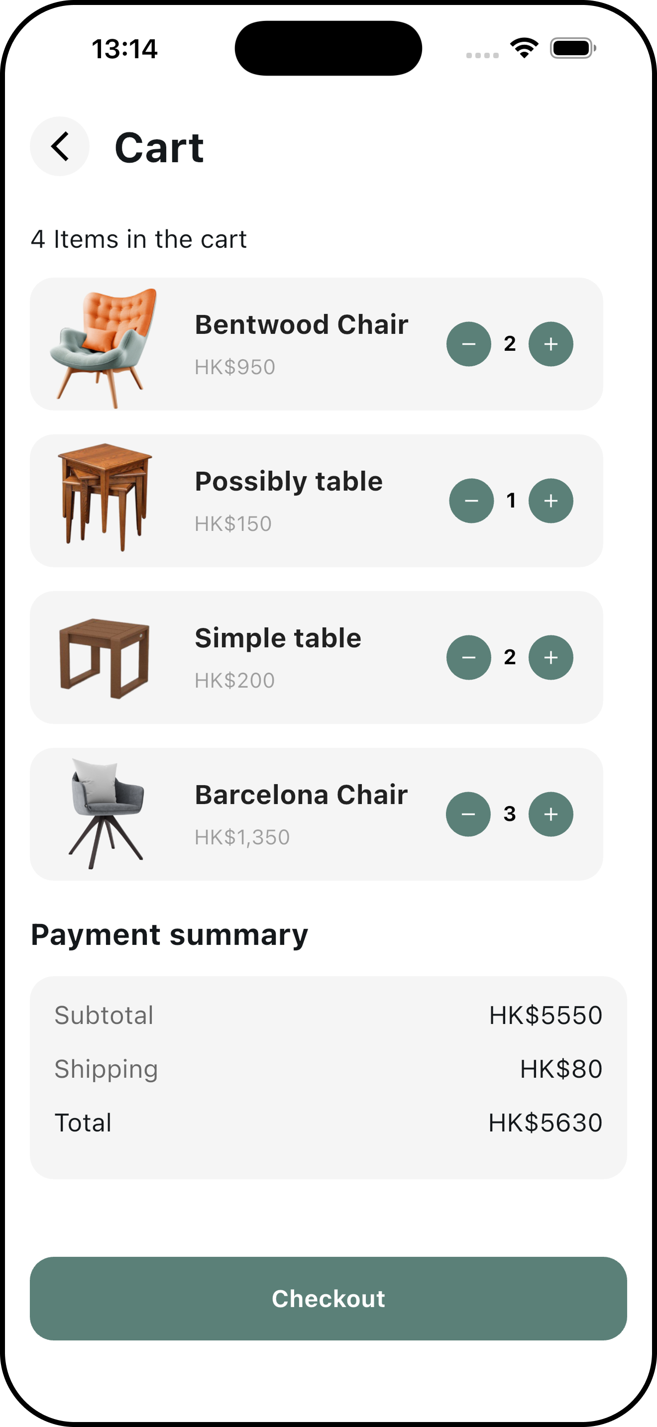 Furn-Space Cart & Checkout
